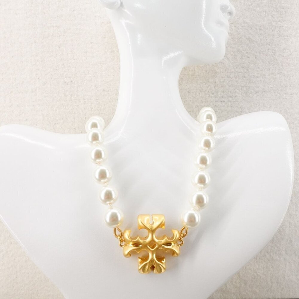 Tory Burch Roxanne Pearl Necklace Gold/ Ivory OS - Picture 6 of 14